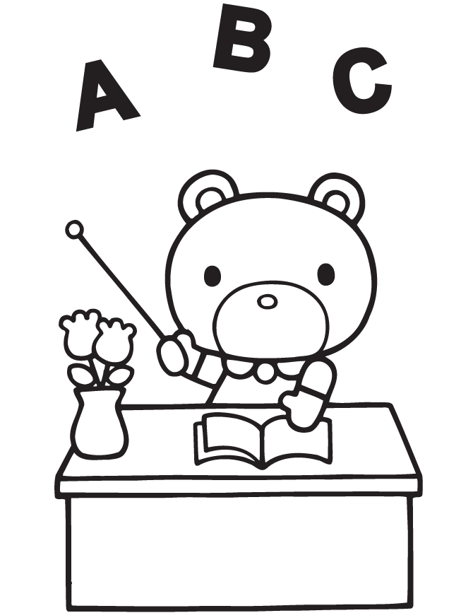 Hello Kitty Teddy Bear Teacher Coloring Page