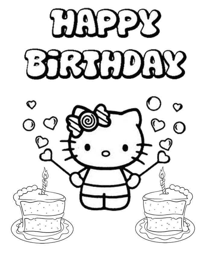 Hello Kitty Two Cakes Birthday Coloring Page