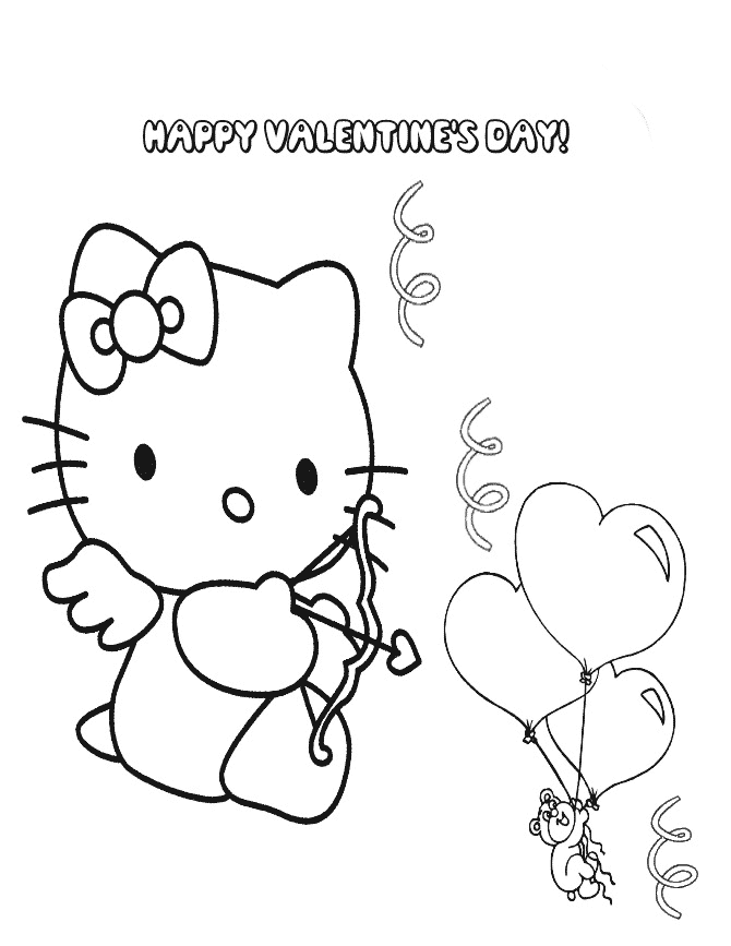 Hello Kitty Valentine Balloon Coloring Page