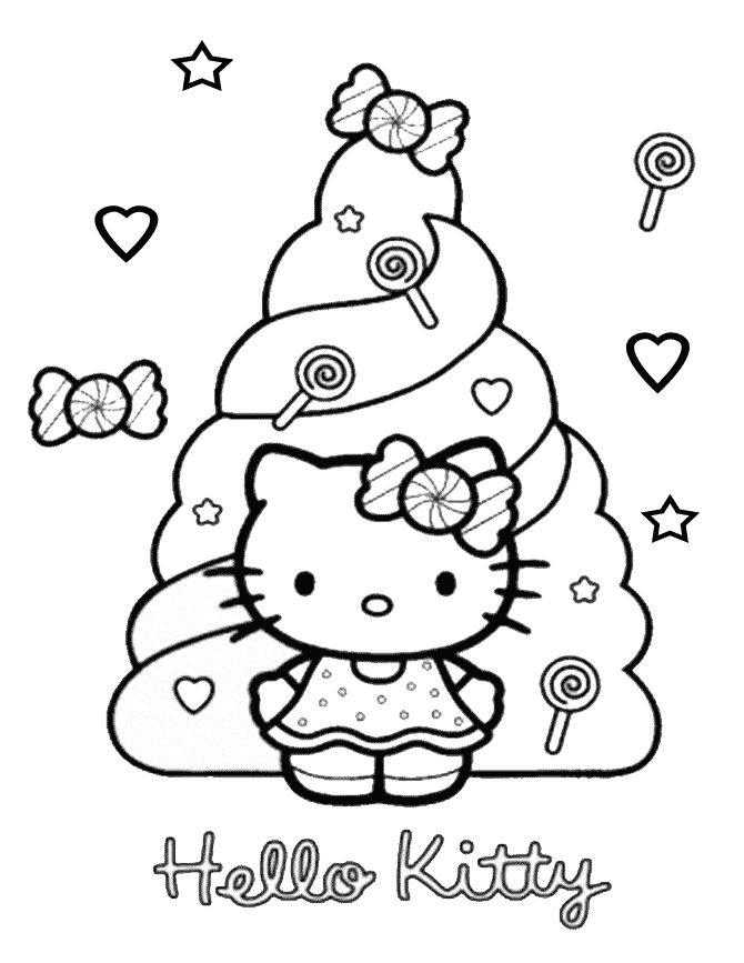 Hello Kitty With Candies Coloring Page