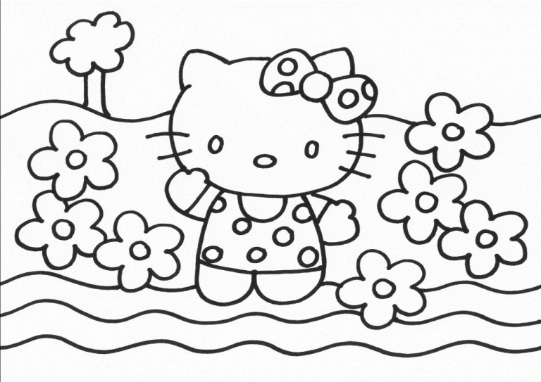 Hello Kitty With Flowers Coloring Page