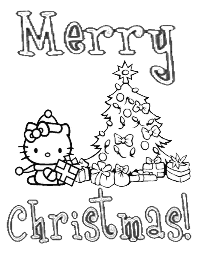 Hello Kitty Xmas Tree Christmas Coloring Page