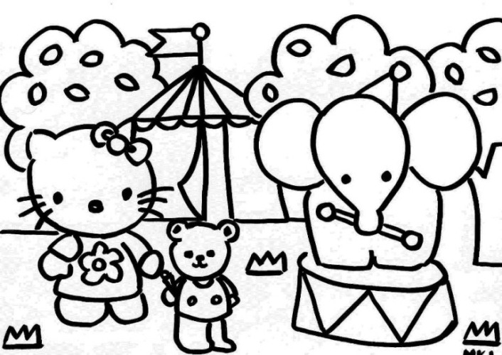 Hello Kitty In A Circus Coloring Page
