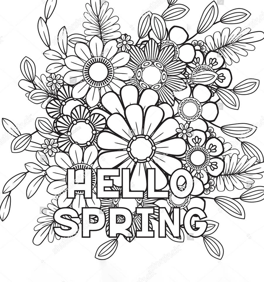 Hello Spring 2 Coloring Page