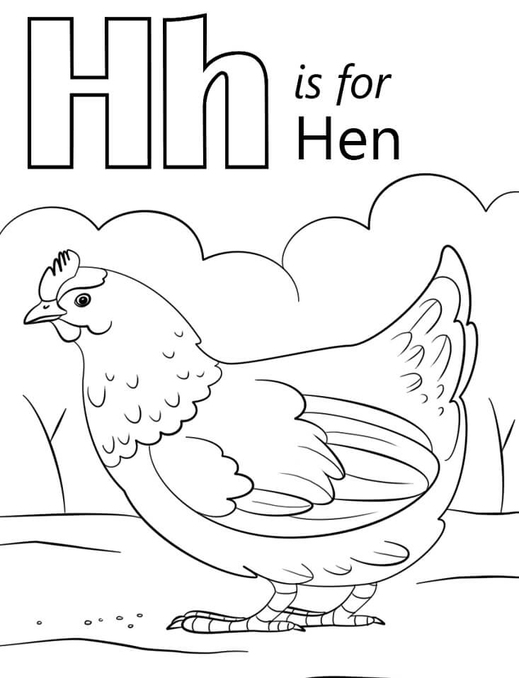 Hen Letter H Coloring Page