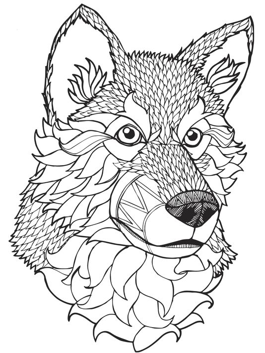 High Quality Wolf Mandala Adult Coloring Page