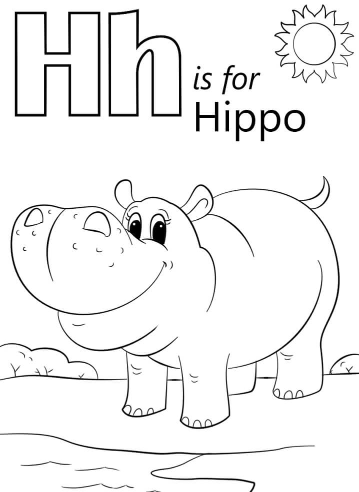 Hippo Letter H Coloring Page