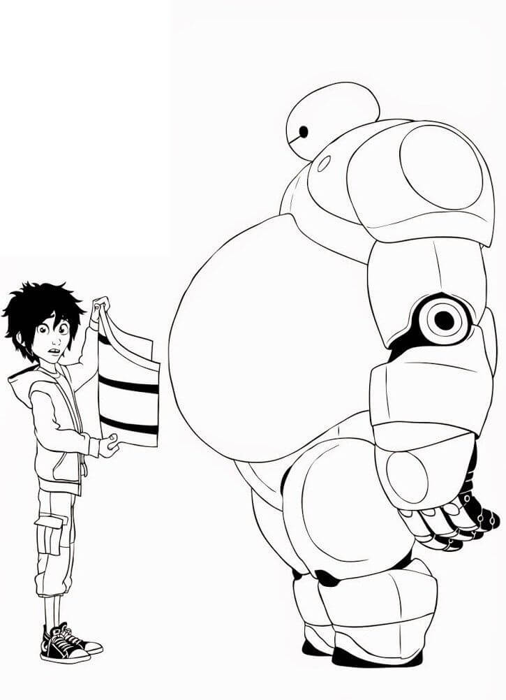 Hiro with Baymax Coloring Page