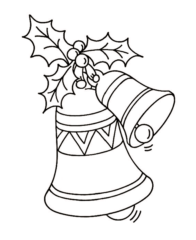 Holly and Christmas Bell Coloring Page