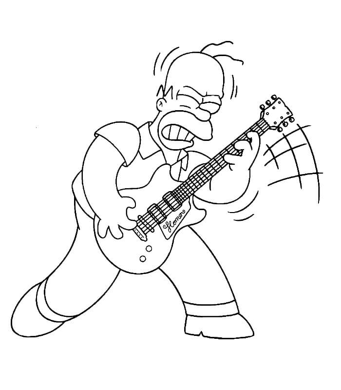 Homer Simpson Playing Guitar Coloring Page