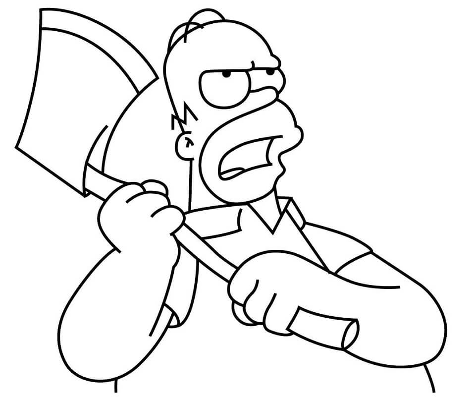 Homer Simpson with Axe Coloring Page
