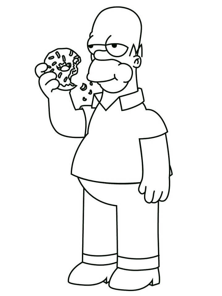 Homer Simpson with Donut Coloring Page
