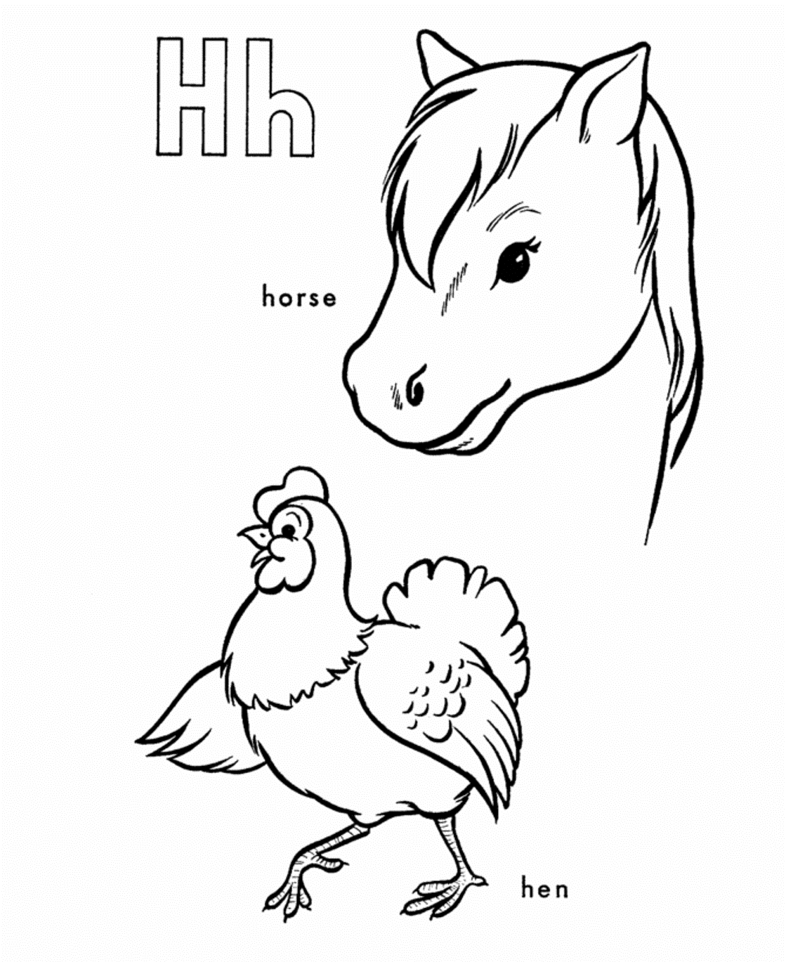 Horse And Hen Alphabet S Printable9249 Coloring Page