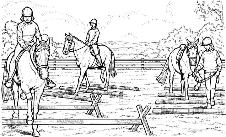 Horses Riders Coloring Page