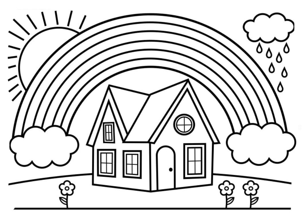 House and Rainbow Coloring Pages   Coloring Cool