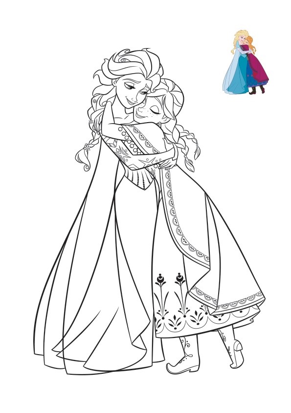 Hug With Sisters Frozen Elsa Anna 2 Coloring Page