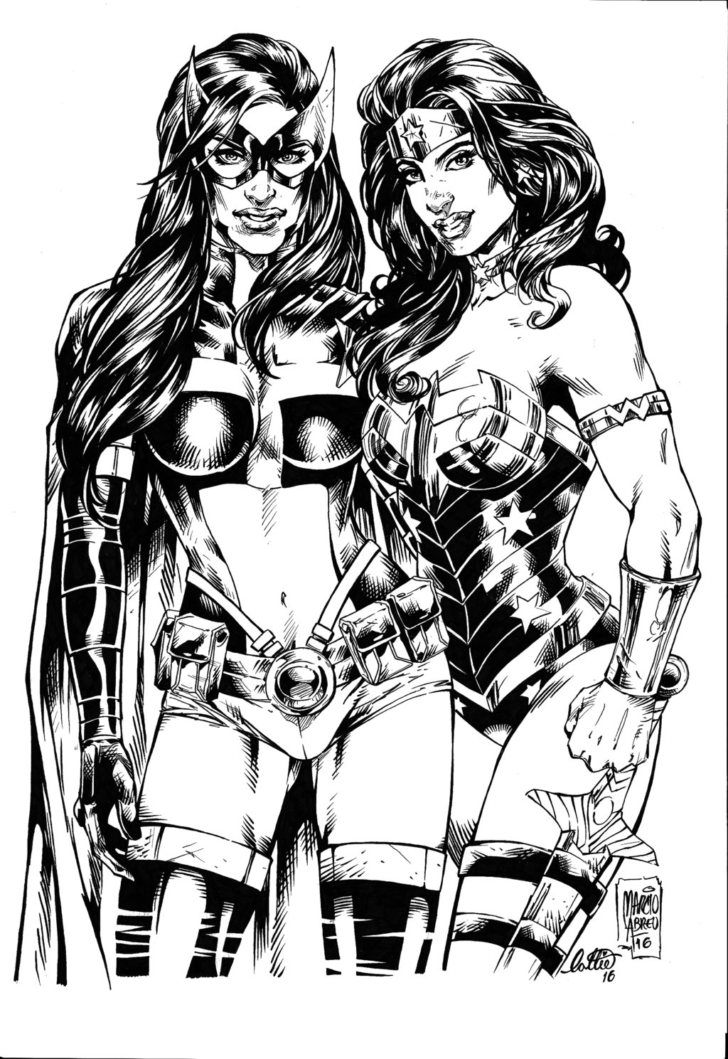 Huntress Catwoman Wonder Woman Inked By Lottiefrancis Coloring Page