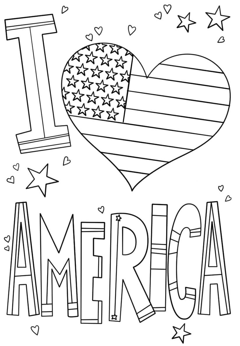 I Love American Coloring Page