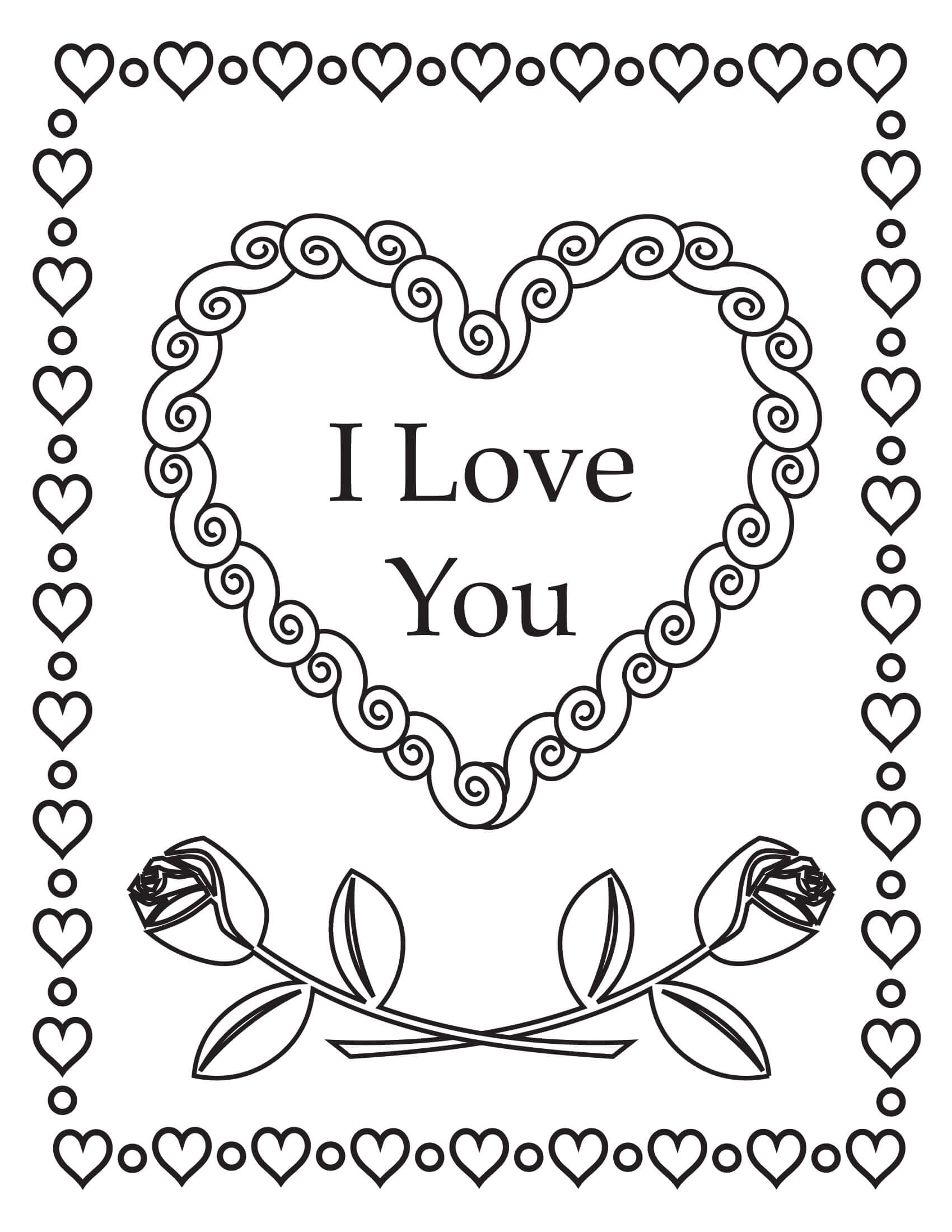 I Love You Hearts Roses Mandala Coloring Page