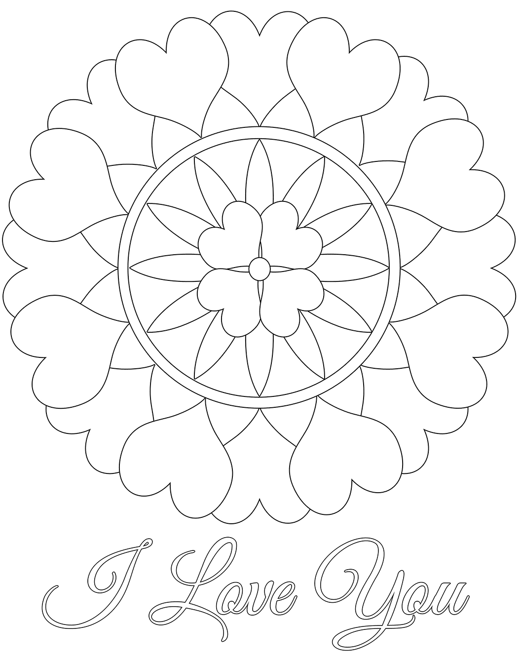 I Love You Mandala Valentines Coloring Page