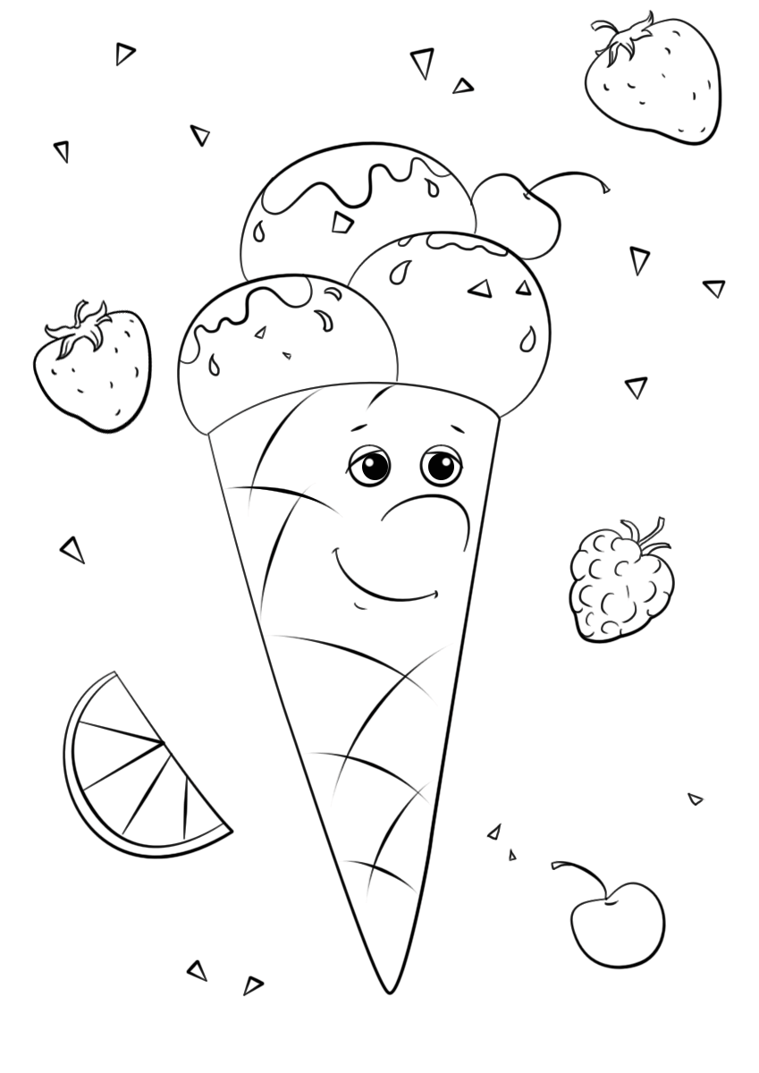 Ice Cream Character Cute Coloring Page