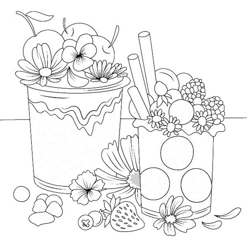 Ice Cream with Berries Coloring Page