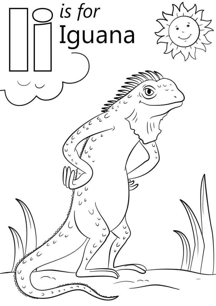 Iguana Letter I Coloring Page