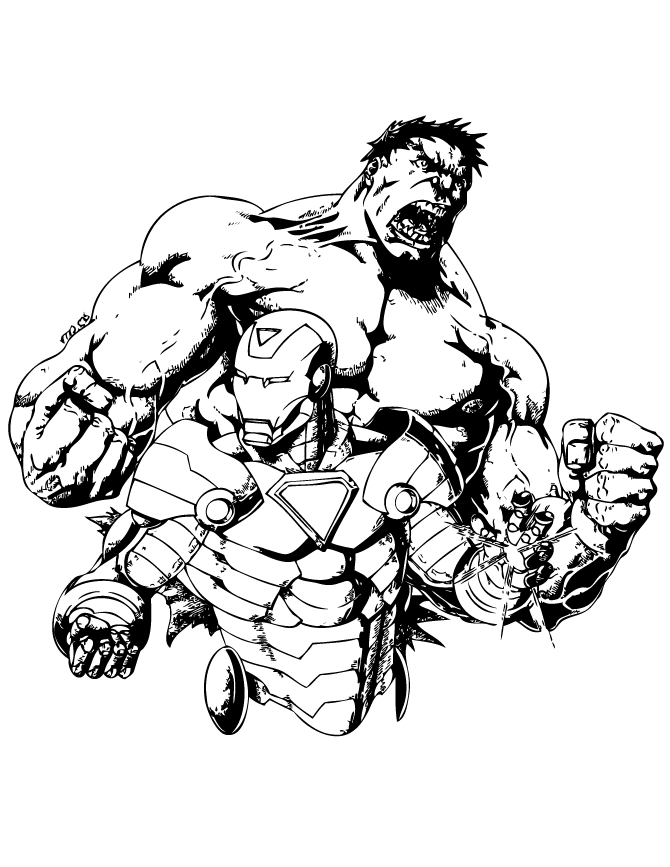 Incredible Hulk And Iron Man Coloring Page