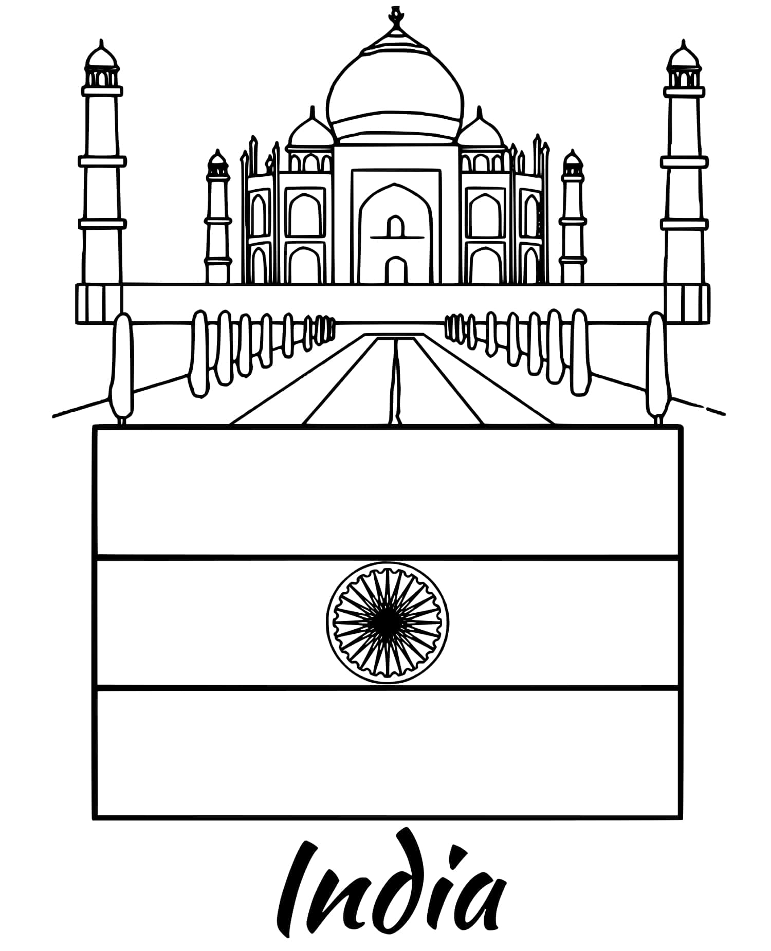 India Flag Taj Mahal Coloring Page