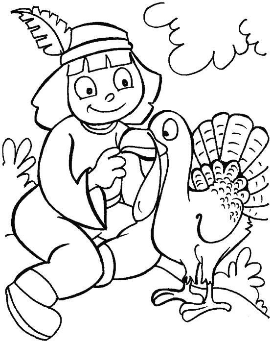 Indian Girl And Turkey Thanksgiving S For Girlsc182 Coloring Page
