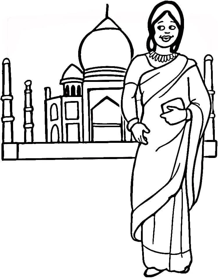Indian woman and Taj Mahal