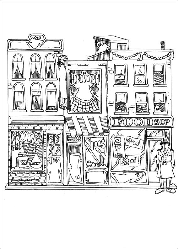 Inspector Gadget and Stores Coloring Page