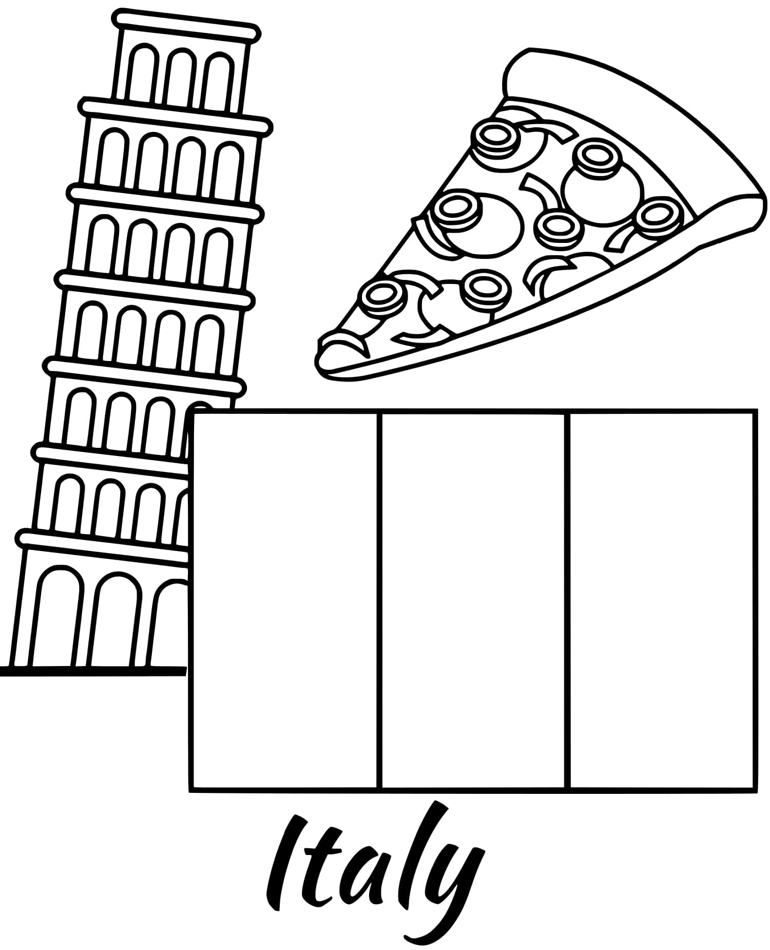 Italy Flag Piza Coloring Page