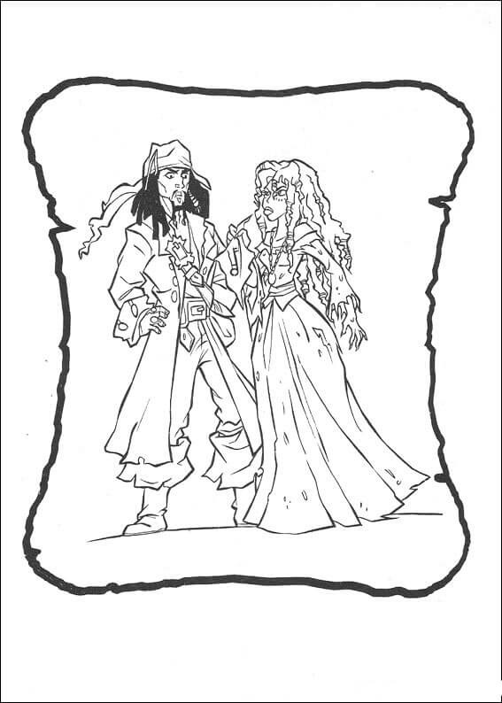 Jack And Princess Pirates Of The Caribbean Coloring Page