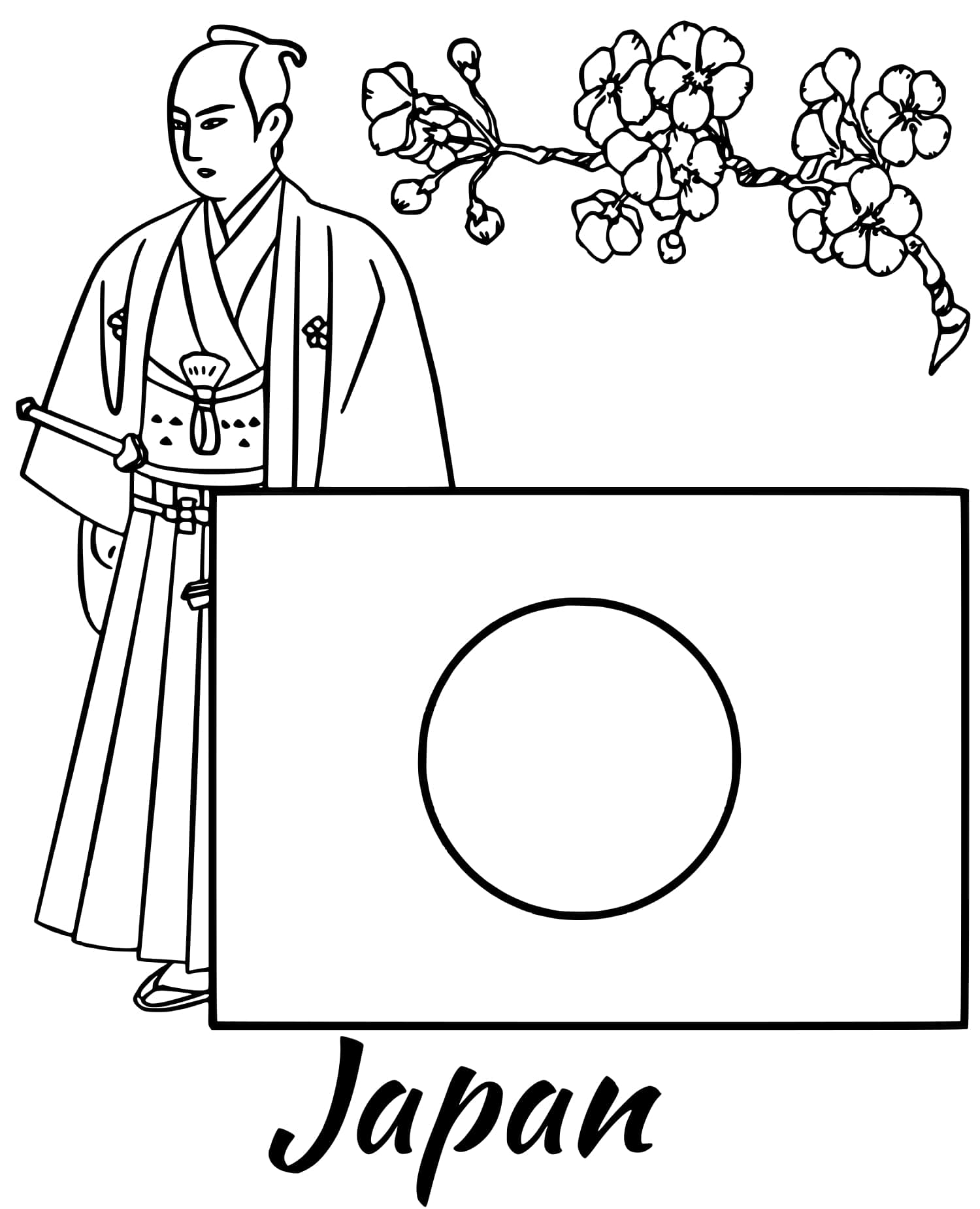 Japan Flag Samurai Coloring Page