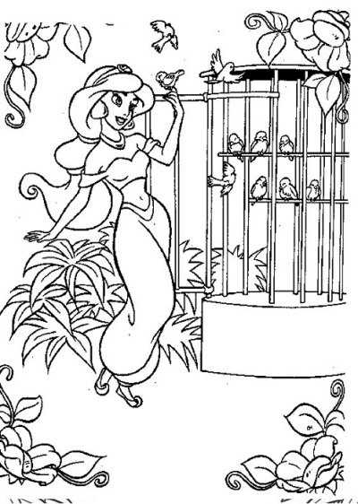 Jasmine By The Birds Cage Disney Princess Saaf5 Coloring Page