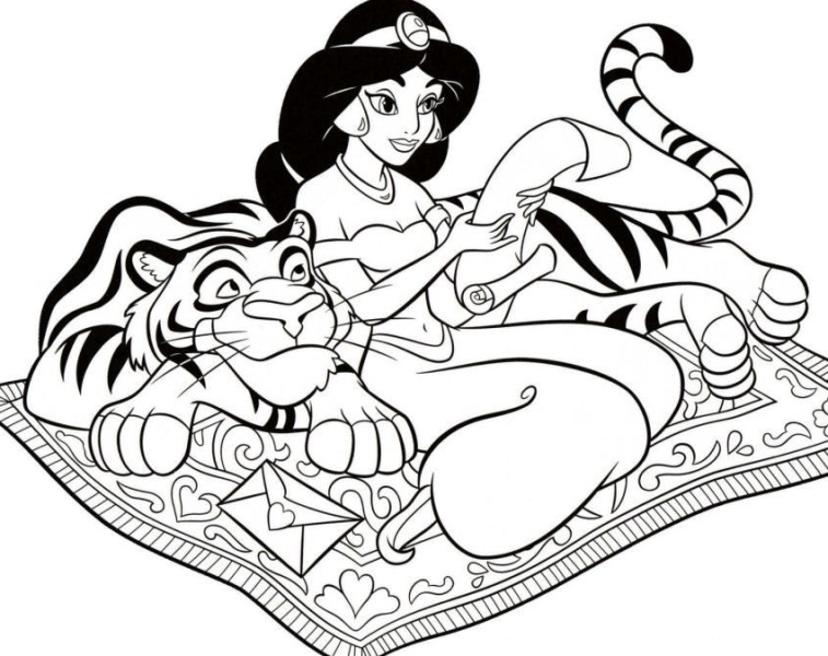 Jasmine Laying On Her Pet Disney Princess S7e43 Coloring Page