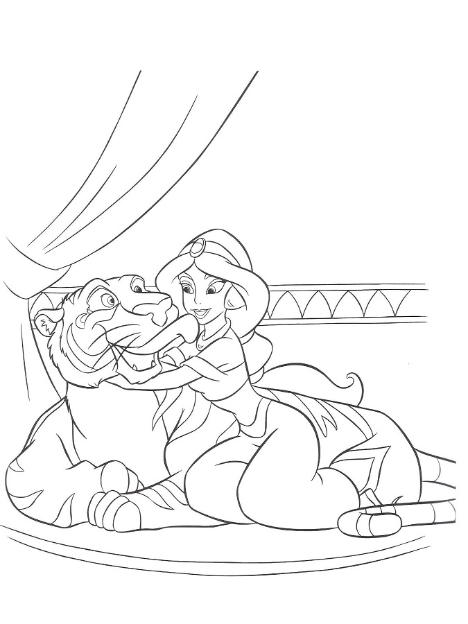 Jasmine Licked By Her Tiger Disney Princess S017d Coloring Page