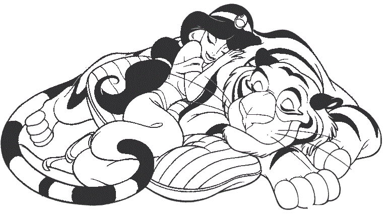 Jasmine Sleeping With Her Tiger Disney Princess Sbacd Coloring Page