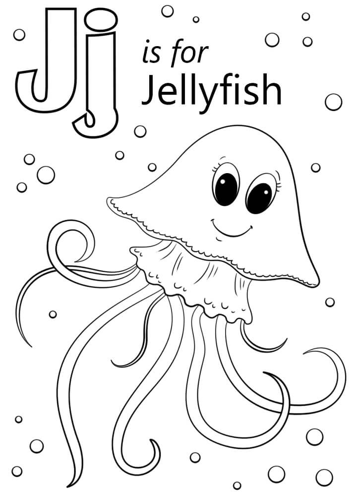 Jellyfish Letter J Coloring Page