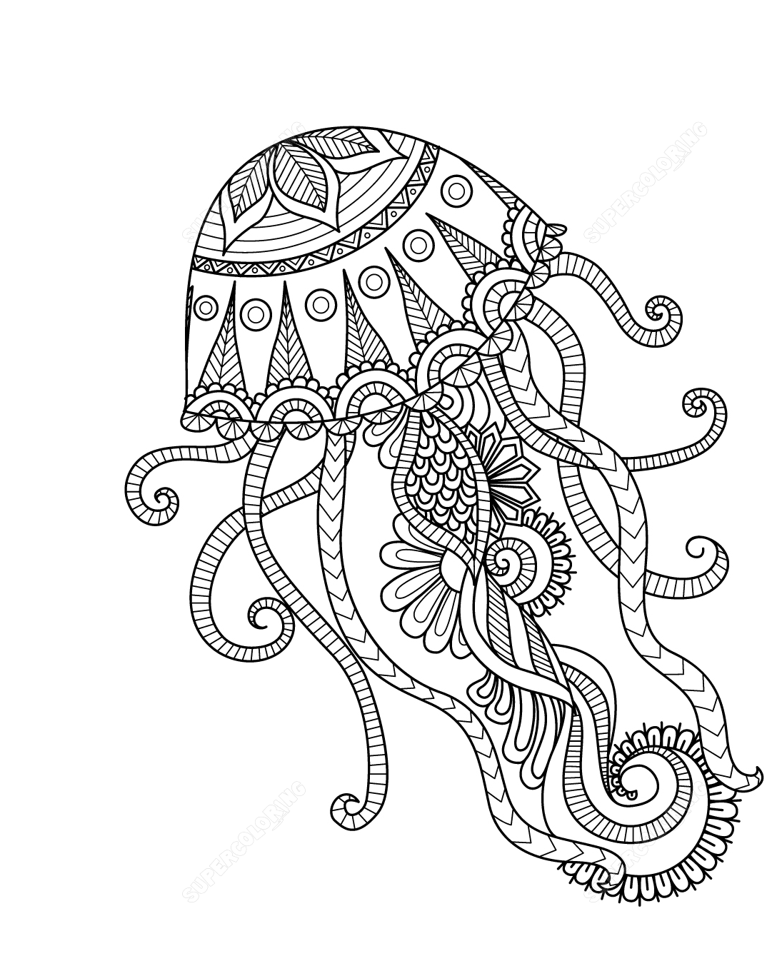 Jellyfish Mandala Coloring Page