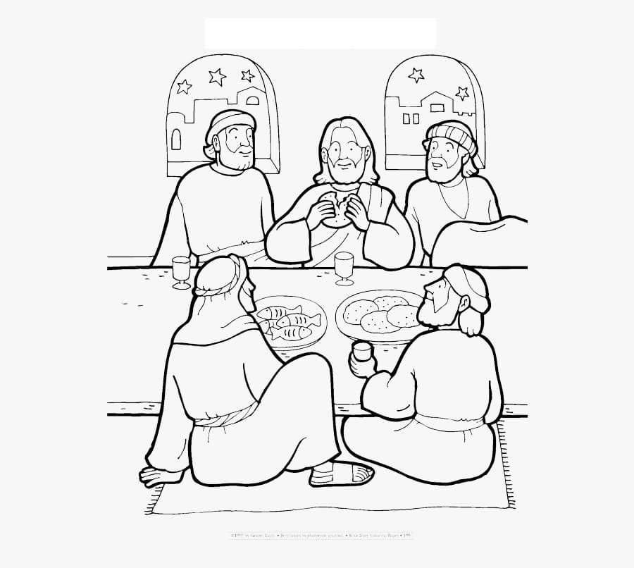 Jesus and Friends in Last Supper Cool Coloring Page