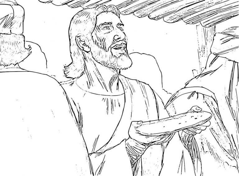 Jesus with Bread at Last Supper For Kids Coloring Page