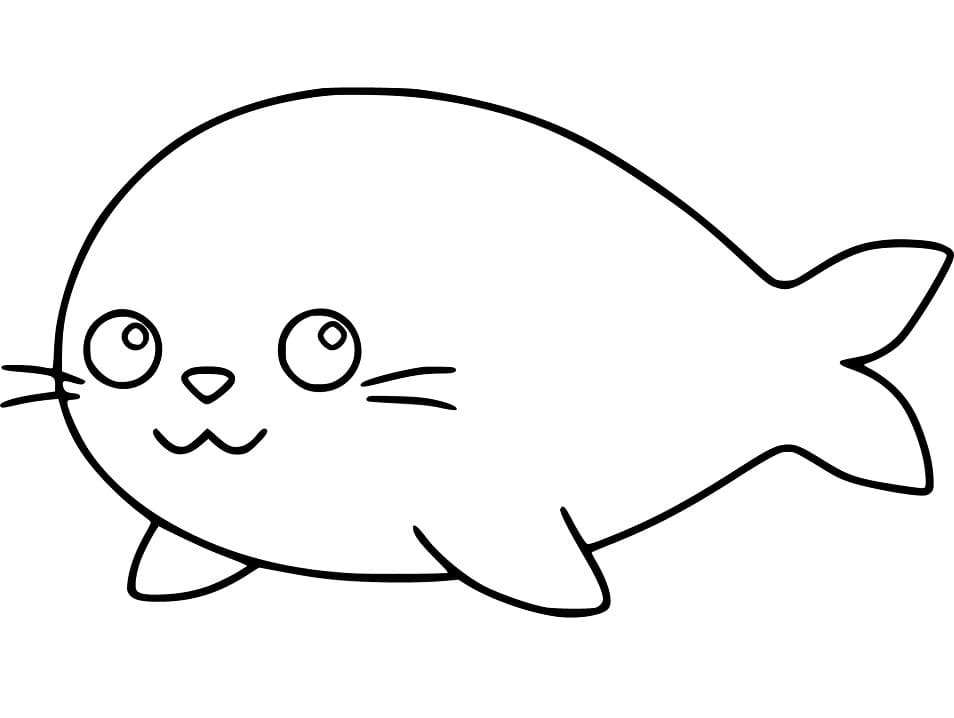 Kawaii Cute Seal Coloring Page