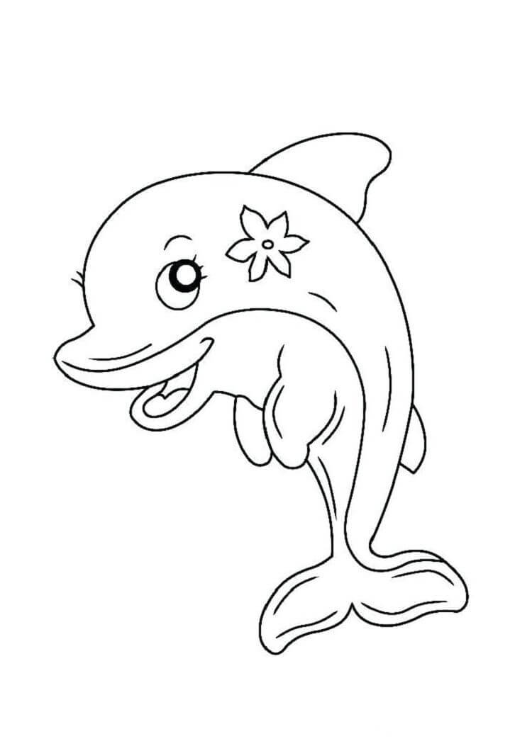 Kawaii Dolphin Coloring Page