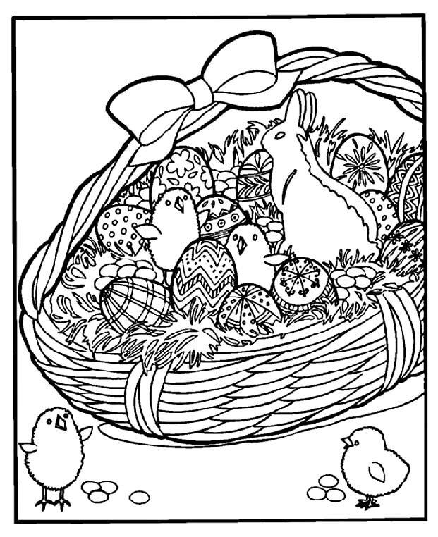 Kawaii Easter Basket Coloring Page