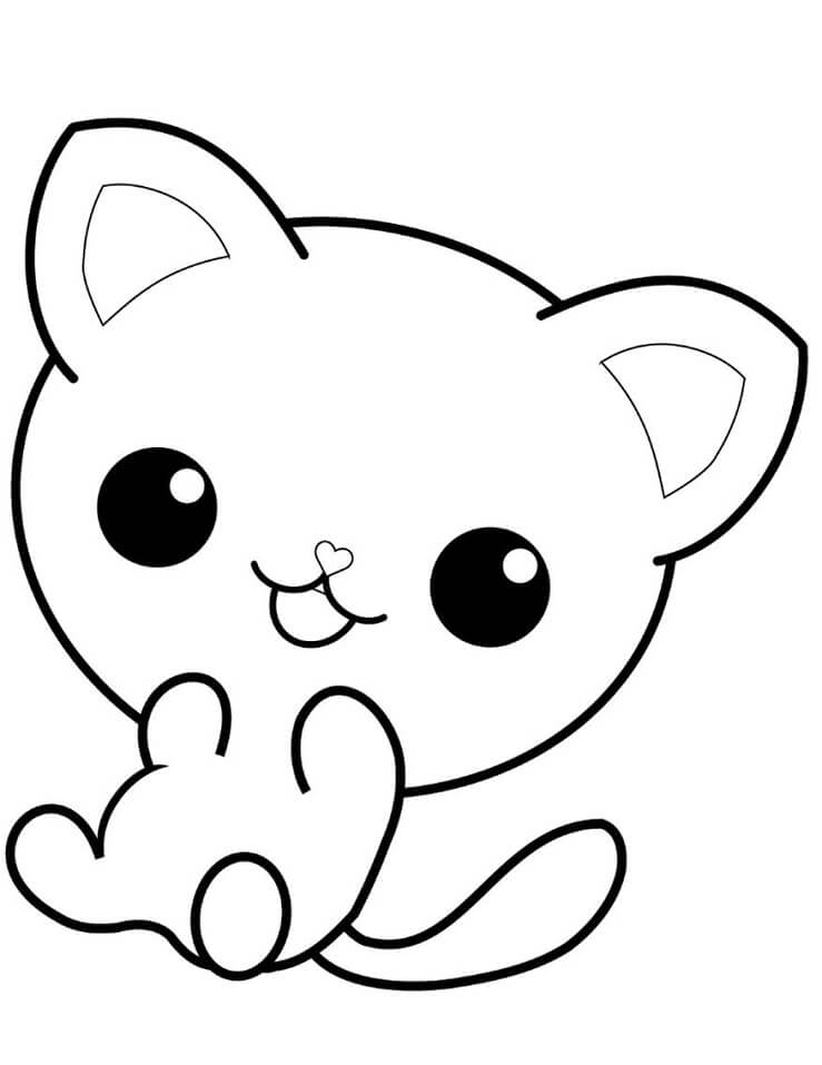 Kawaii Kitten Coloring Page
