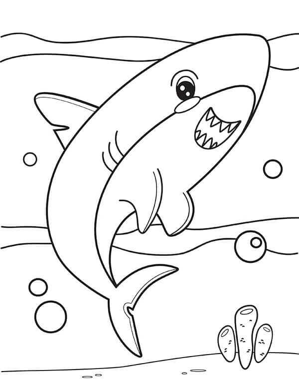 Kawaii Shark Coloring Page
