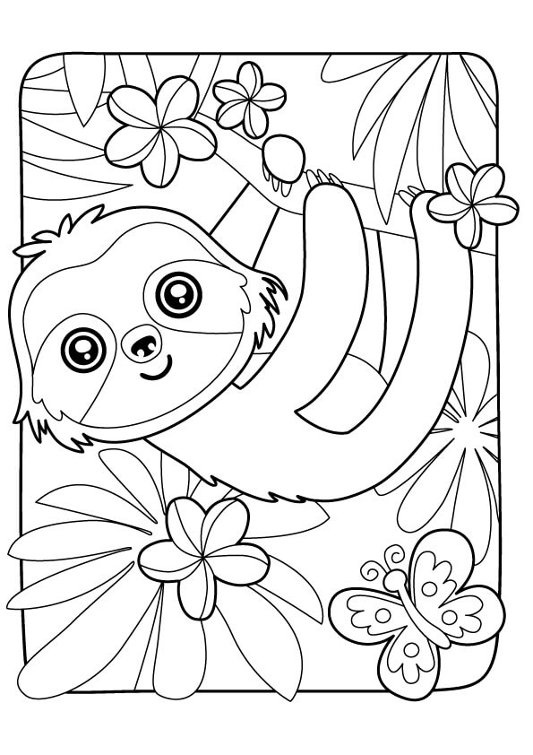 Kawaii Sloth Coloring Page
