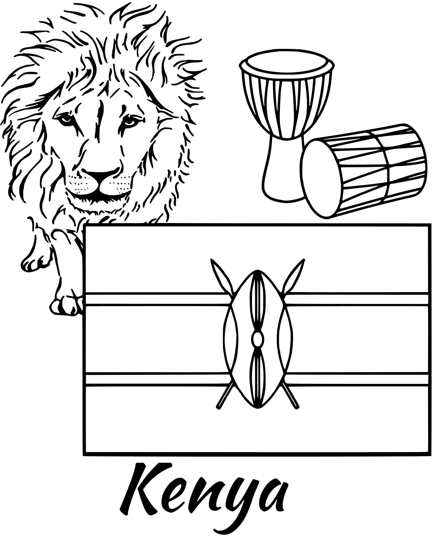 Kenya Flag Lion Coloring Page